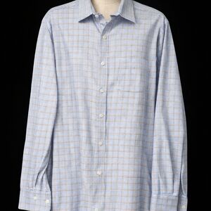 Johnston & Murphy Light Blue and Tan Plaid Dress Shirt